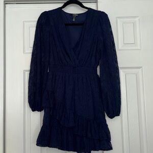 Aqua Navy Blue Ruffle Dress